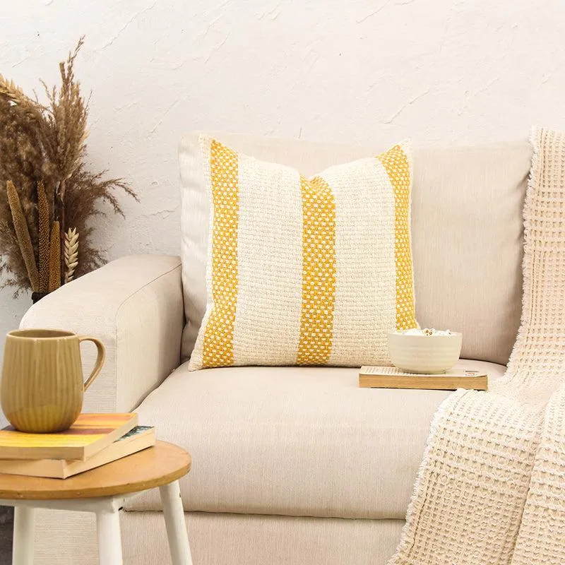 Shivalik Striped Cushion Cover (Yellow) - Set Of Two media 1