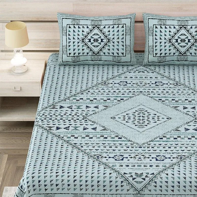 Gemin Printed Cotton Bedsheet (Blue) - 160 TC media 3