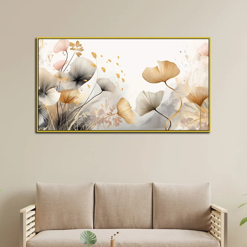 Golden Age Of Autumn Floral Canvas Wall Painting With Frame - Gold media 3