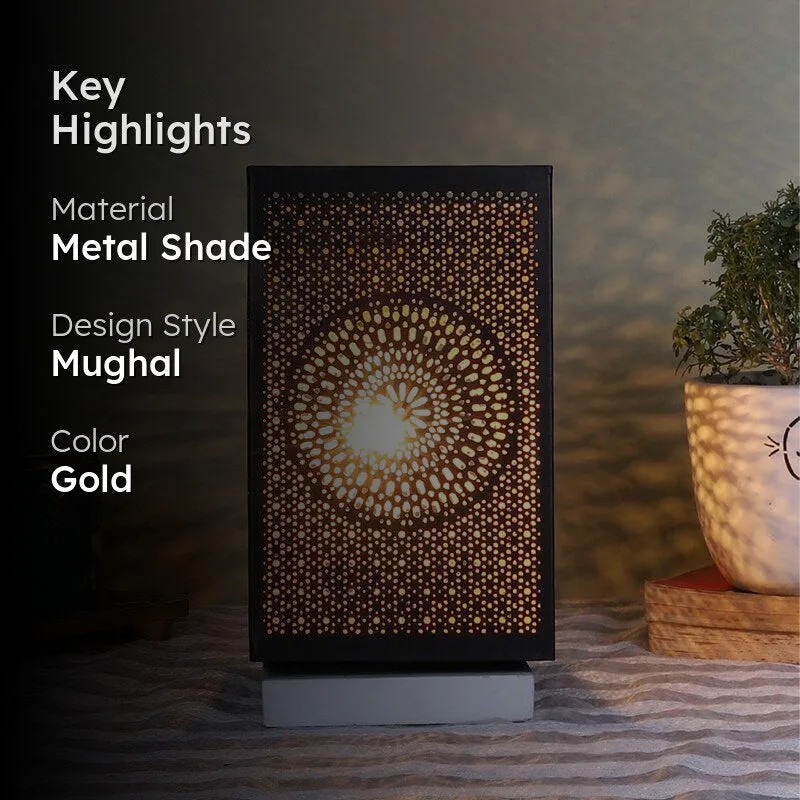 Anura Etched Floral Metal Table Lamp With White Base - Gold media 2