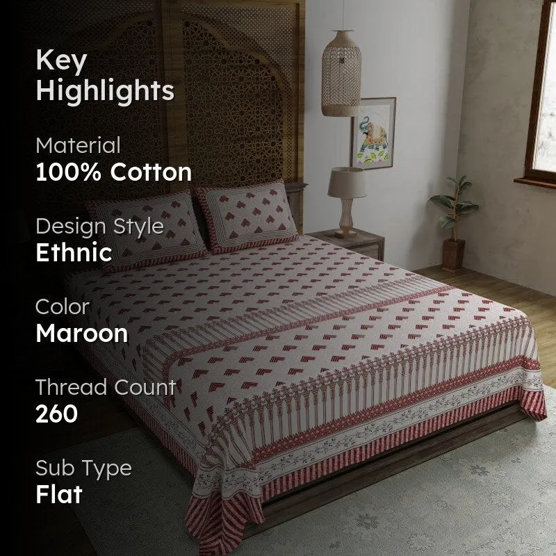 Lux-Raven Cotton Bedsheet (Maroon) - 260 TC media 2