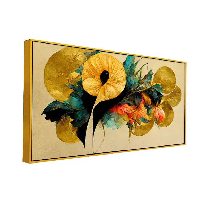 Kaleidoscopic Nature Floral Canvas Wall Painting With Frame - Gold media 3