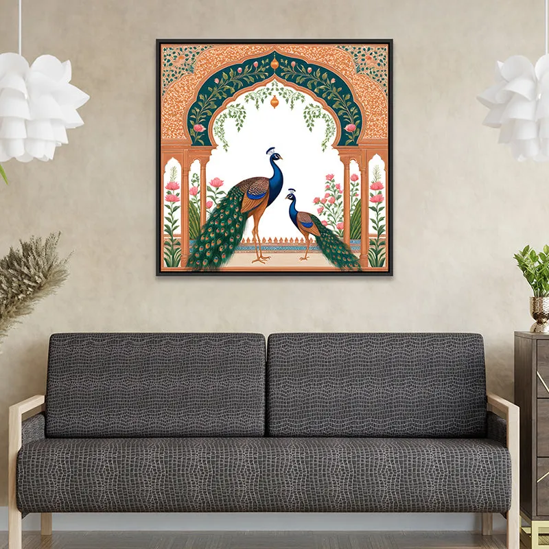 Royal Peacock Pair Canvas Wall Painting With Frame - Black media 5