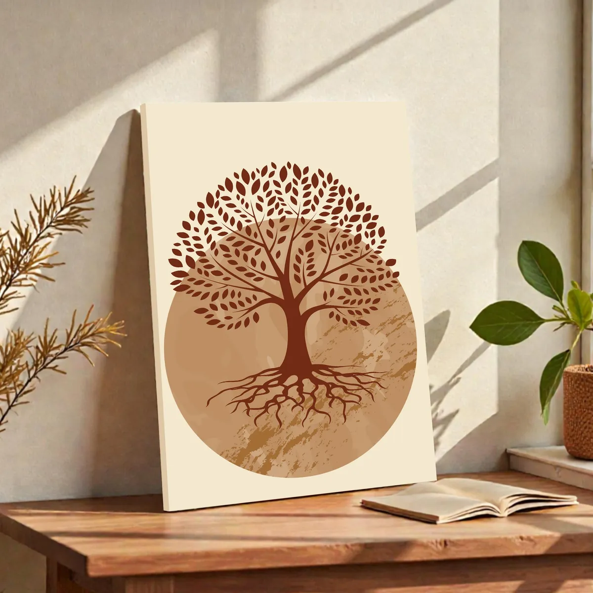 Earthbound Tree Cotton Canvas Wall Art - Beige media 2
