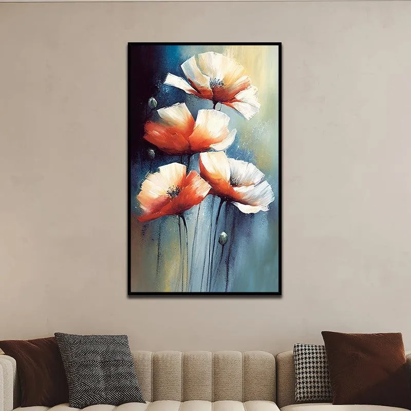 Splash Of Autumn Petals Floral Canvas Wall Painting With Frame - Black media 1