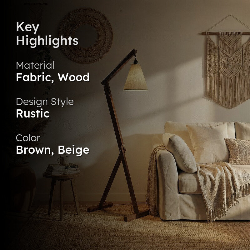 Ixena Arched Wooden Floor Lamp with Fabric Shade media 2