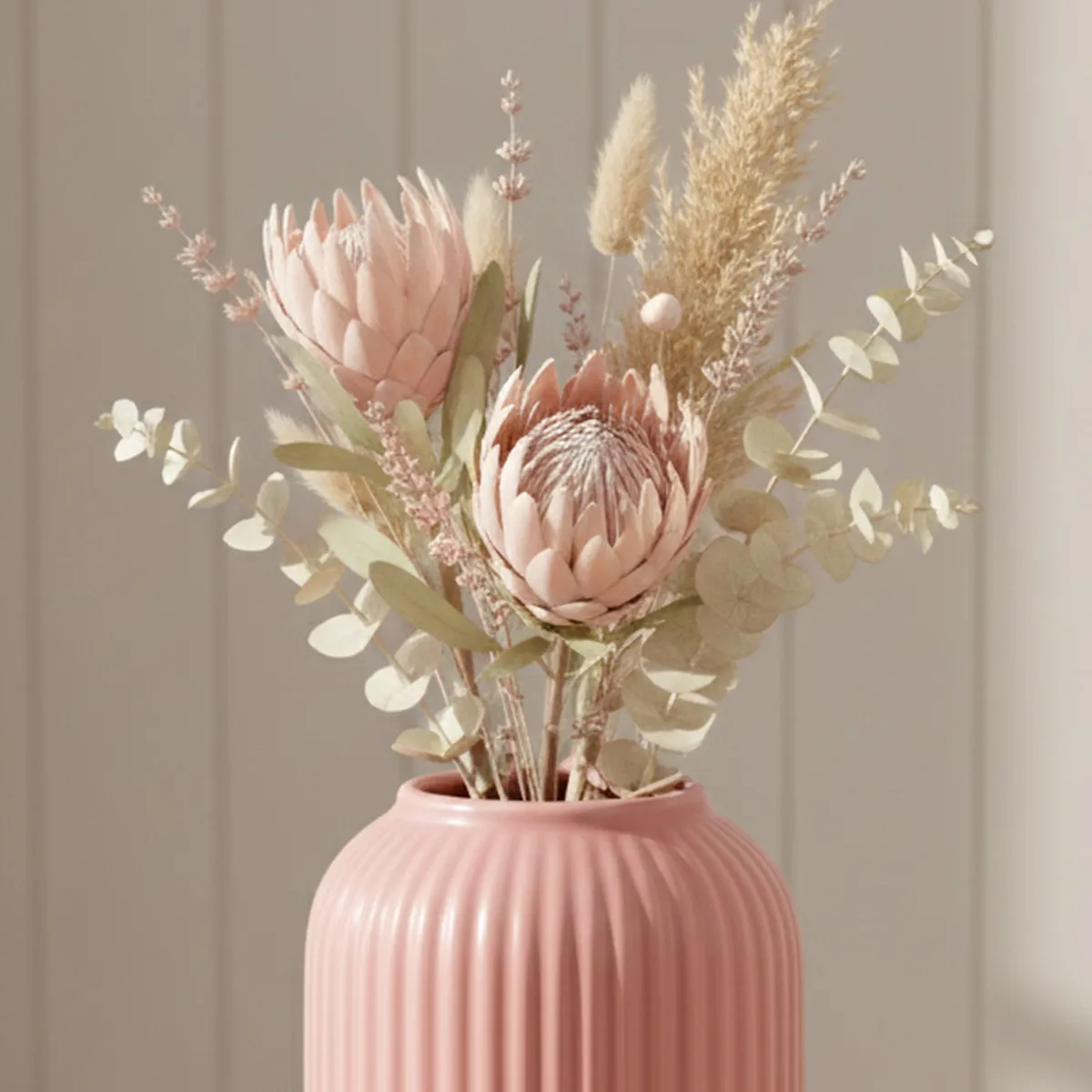Opulent Ribbed Ceramic Vase - Pink media 4