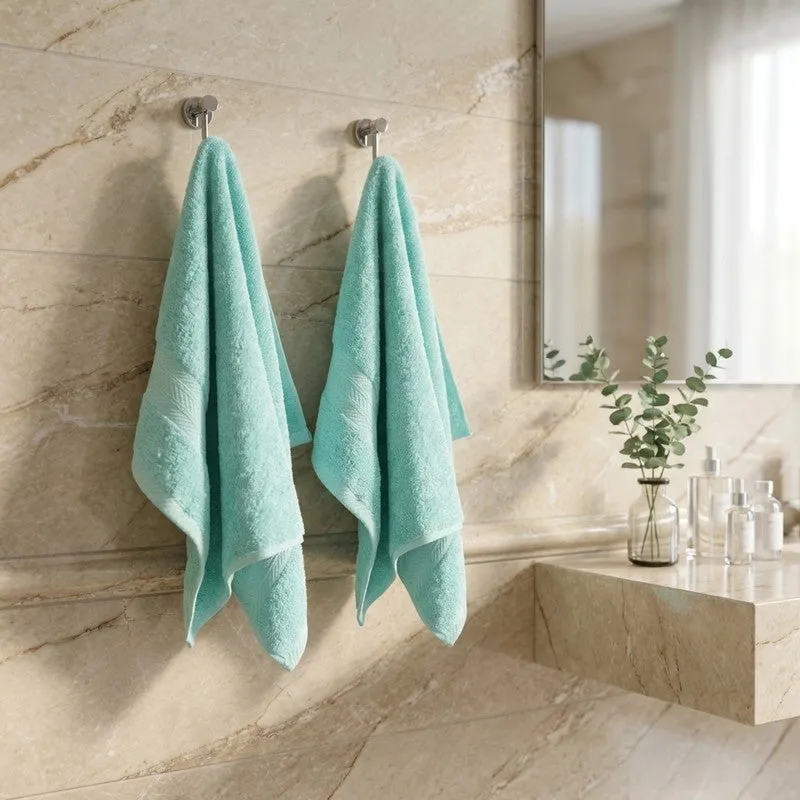 PlushAura Cotton Hand Towel (Aqua) - Set Of Two media 1