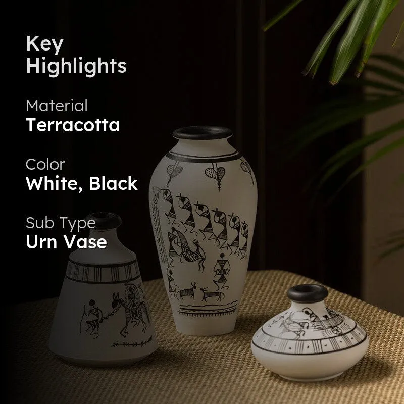 Vasavi Warli Handpainted Terracotta Vase - Set Of Three media 2
