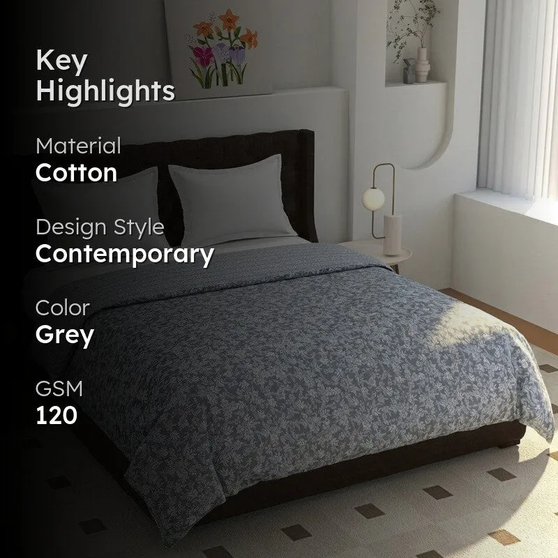 Floral Sprinkle Reversible Cotton Dohar (Grey) - 120 GSM media 2