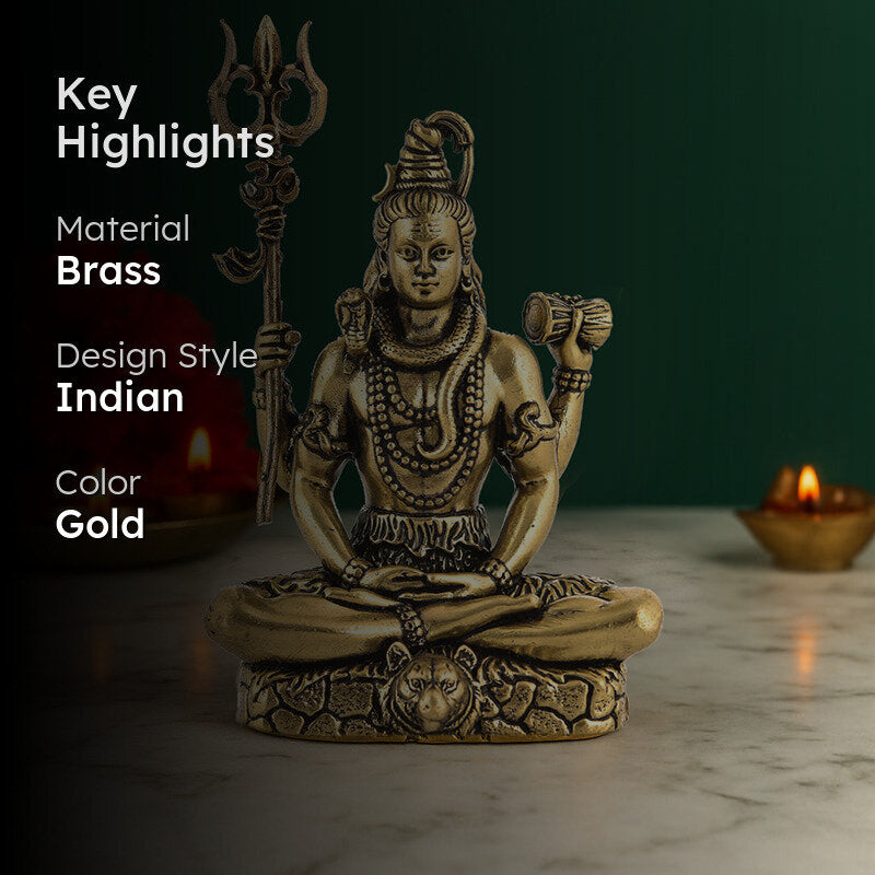Blessed Bholenath Brass Idol - Gold media 2