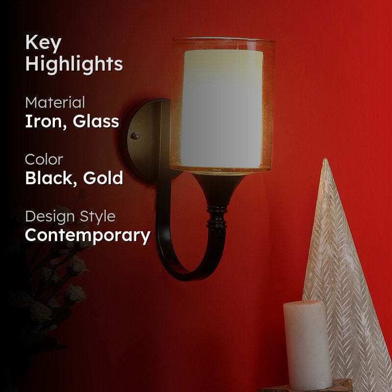 Cubra Iron Wall Lamp With Glass Shade media 2