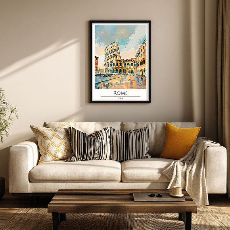 Vintage Coliseum Framed Canvas Wall Painting