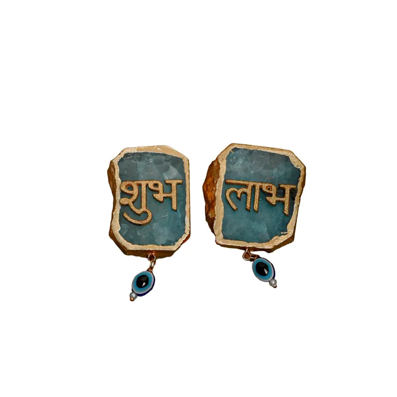 Shub Labh Spiritual Agate Wall Accents (Blue) - Set Of Two media 4