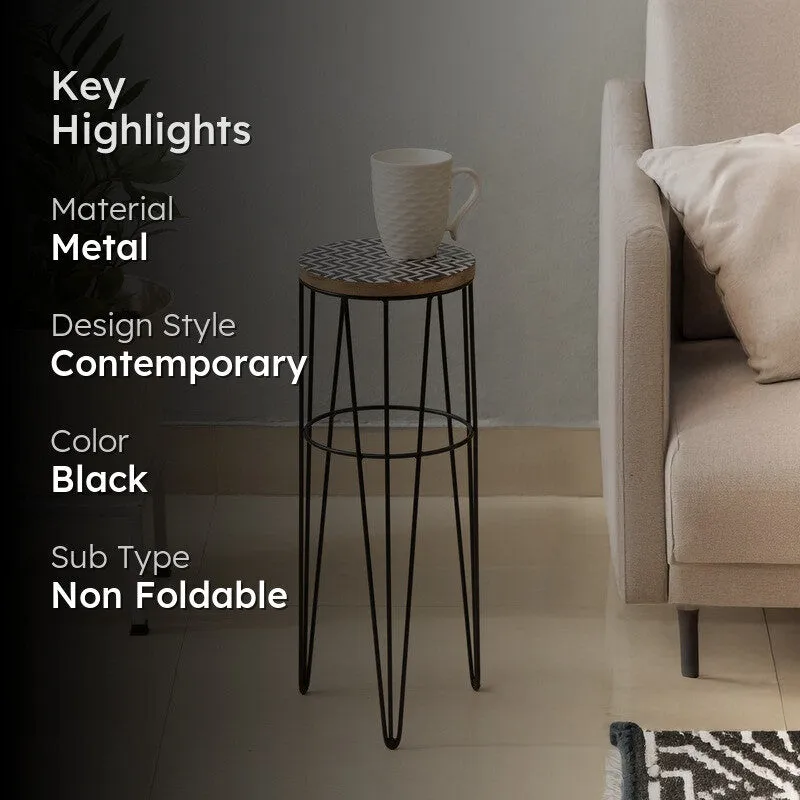 Chevron Pattern Metal Side Table - Black media 2
