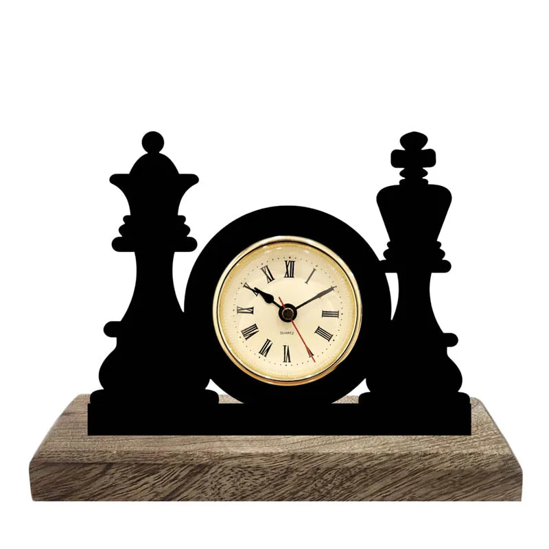 Queen's Gambit Iron & Mango Wood Table Clock media 3