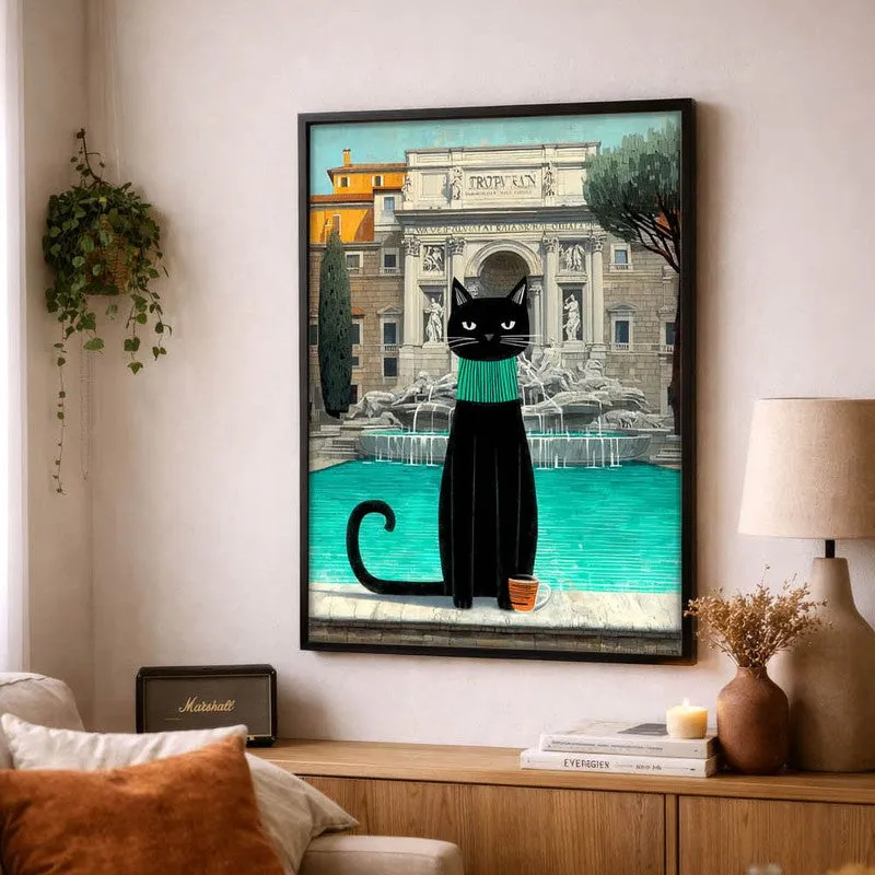 Heritage Coffee Cat Wall Painting With Frame media 5