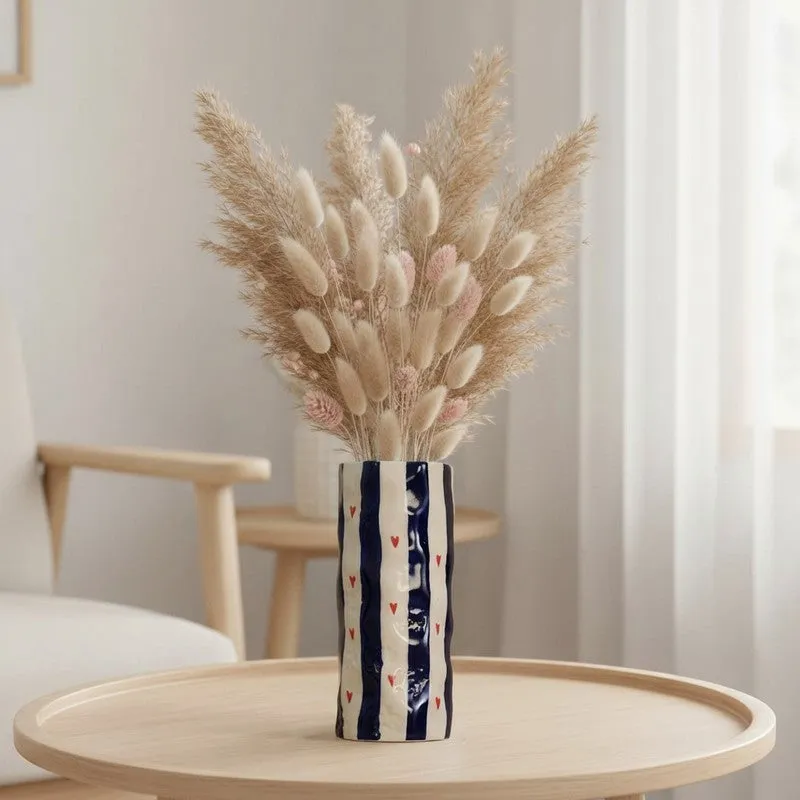 Monoline Stripe Tall Ceramic Vase - Blue media 1