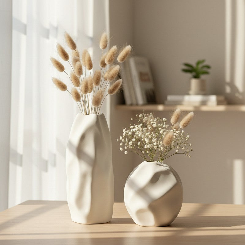 Sculpa Organic Sculpted Ceramic Vase(Ivory) - Set Of Two media 4