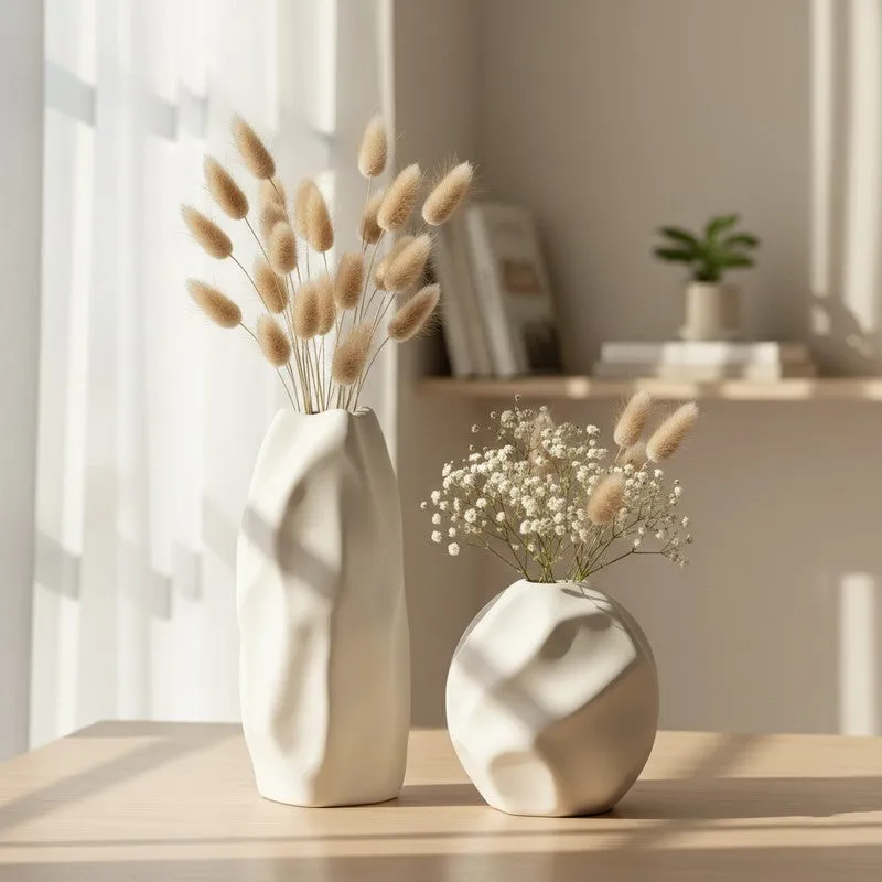 Sculpa Organic Sculpted Ceramic Vase(Ivory) - Set Of Two media 4
