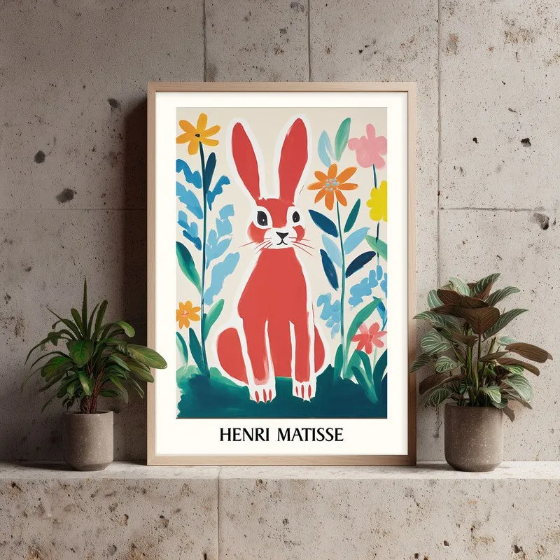 Red Rabbit Inspired by Henri Matisse Archival Canvas Wall Art - Natural Brown Frame media 4