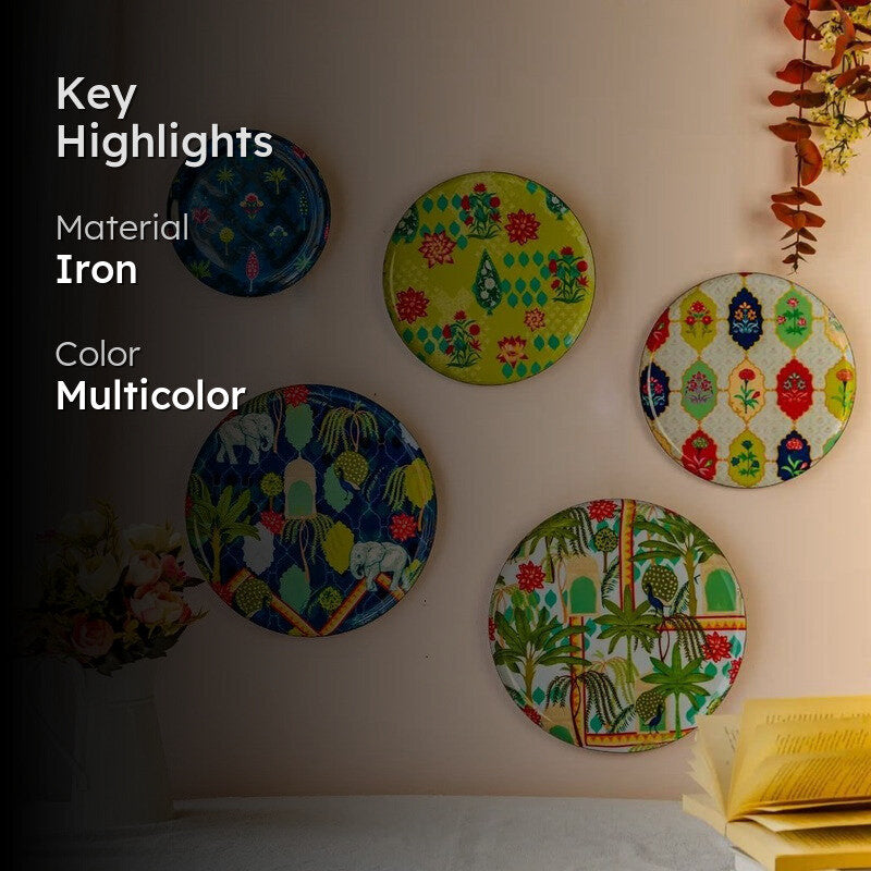 Botanical Print Round Metal Wall Plates - Set Of Five media 2