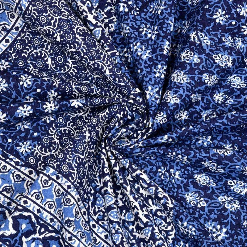 Checkered Glam Ethnic Cotton Bedsheet (Blue) - 140 TC media 6