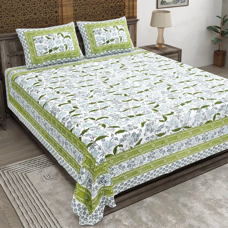 Designa Cotton Bedsheet (Green,White) - 240 TC media 1