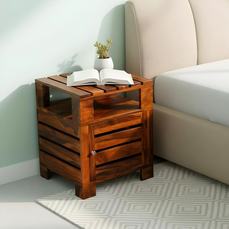 Wverix Sheesham Wooden Side & Bedside Table - Dark Brown