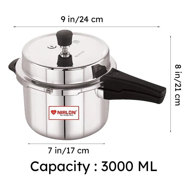 Nirlon Steel Shine Pressure Cooker - 3000 mL/ 8 Inches media 9