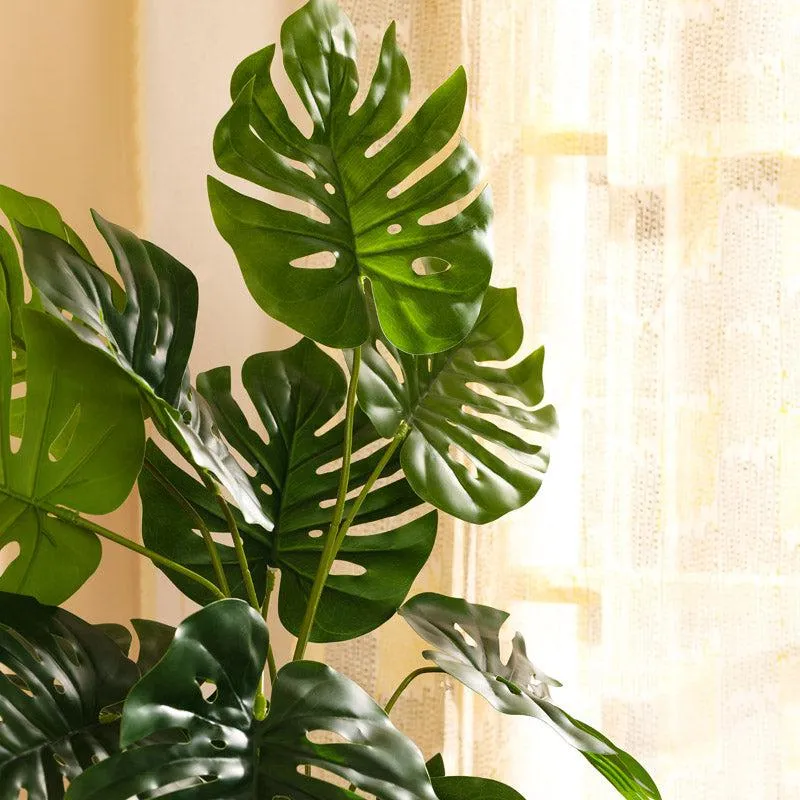 Artificial Realistic Monstera With Black Plastic Pot- Green media 6