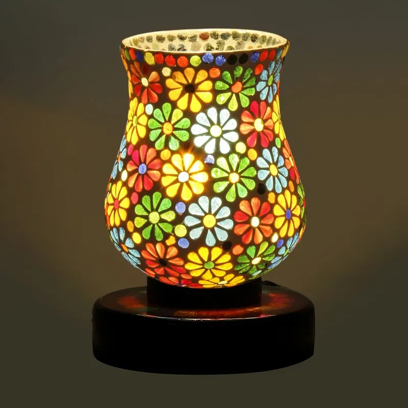 Stellix Mosaic Glass Table Lamp With Wooden Base - Multicolor media 6