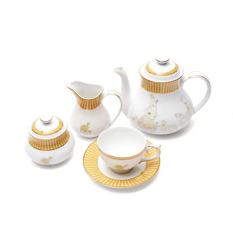 Gilded Iris 24k Gold Brushed Porcelain Tea Set With Tea Pot (Gold) - Seventeen Piece Set media 5