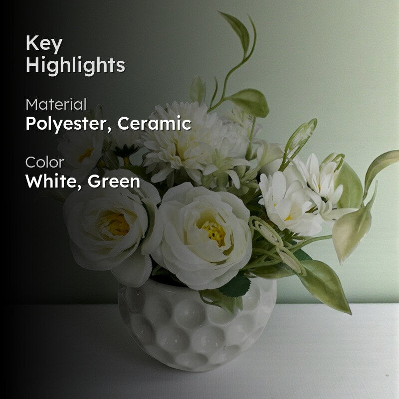 Faux Rosette Artificial Flower With Ceramic Pot media 2
