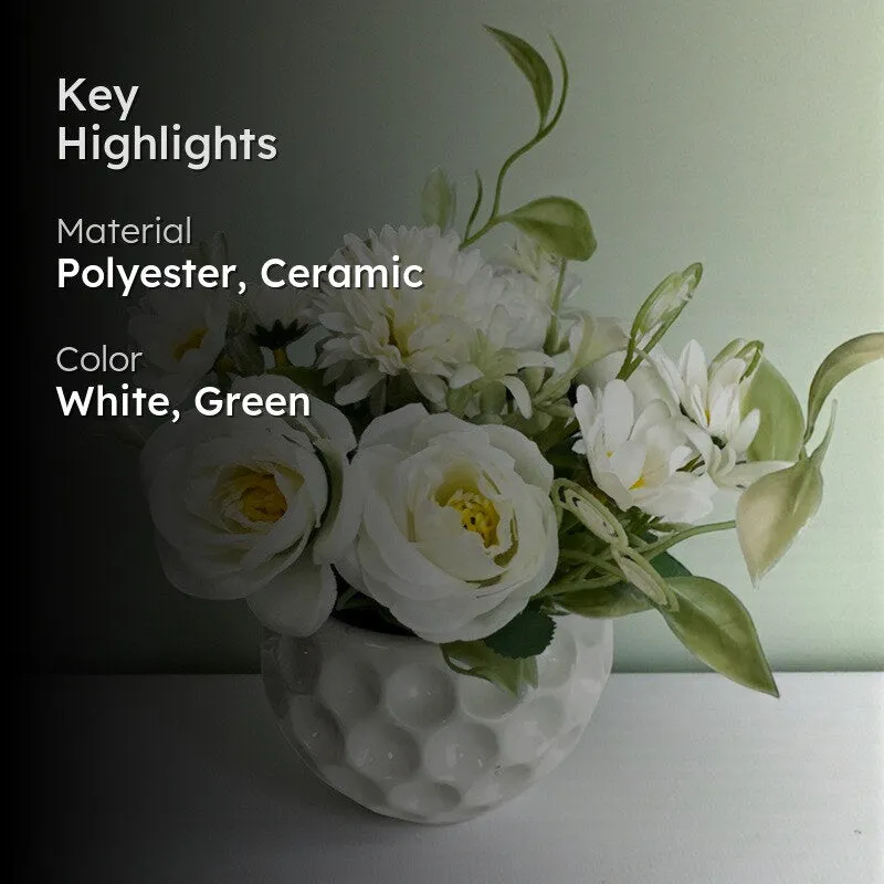Faux Rosette Artificial Flower With Ceramic Pot media 2