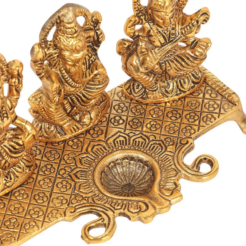 Shri Lakshmi Ganesh Saraswati Diya - Gold media 8