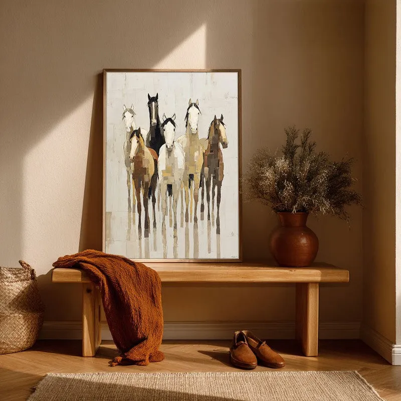 Flowing Horse Wall Painting With Brown Frame media 6