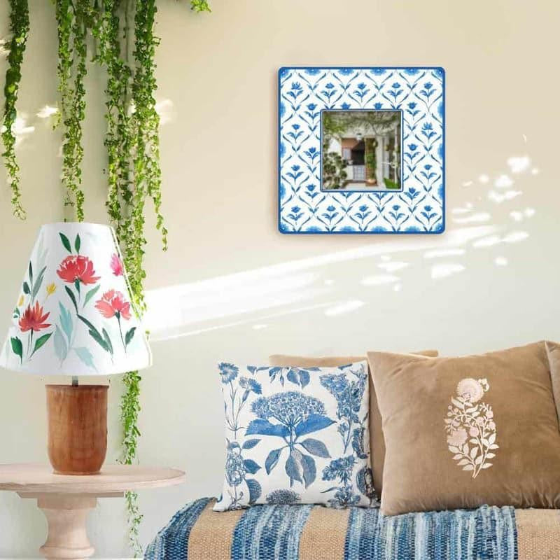 Rosa Lush  Designer Handpainted Mirror -  Blue media 3