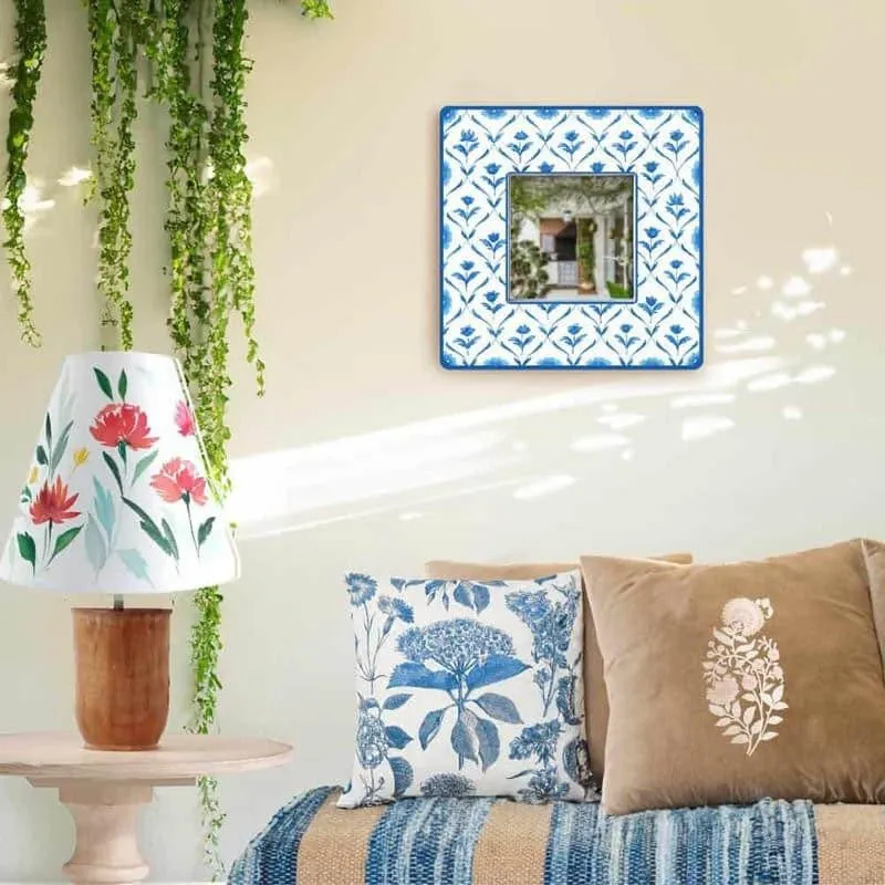 Rosa Lush  Designer Handpainted Mirror -  Blue media 3
