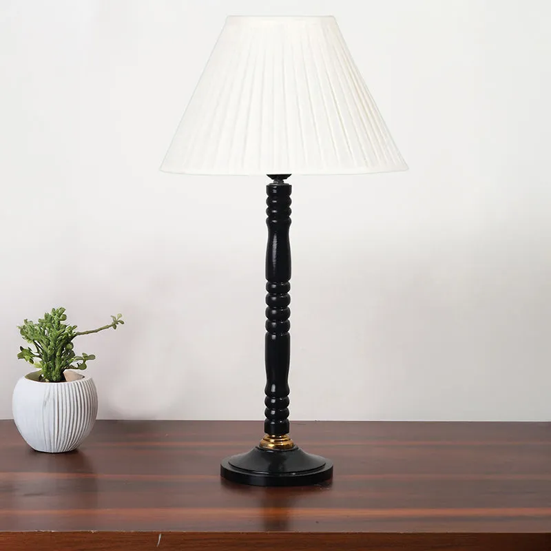 Antique Grace Table Lamp With Carved Wooden Base - White,Black media 3