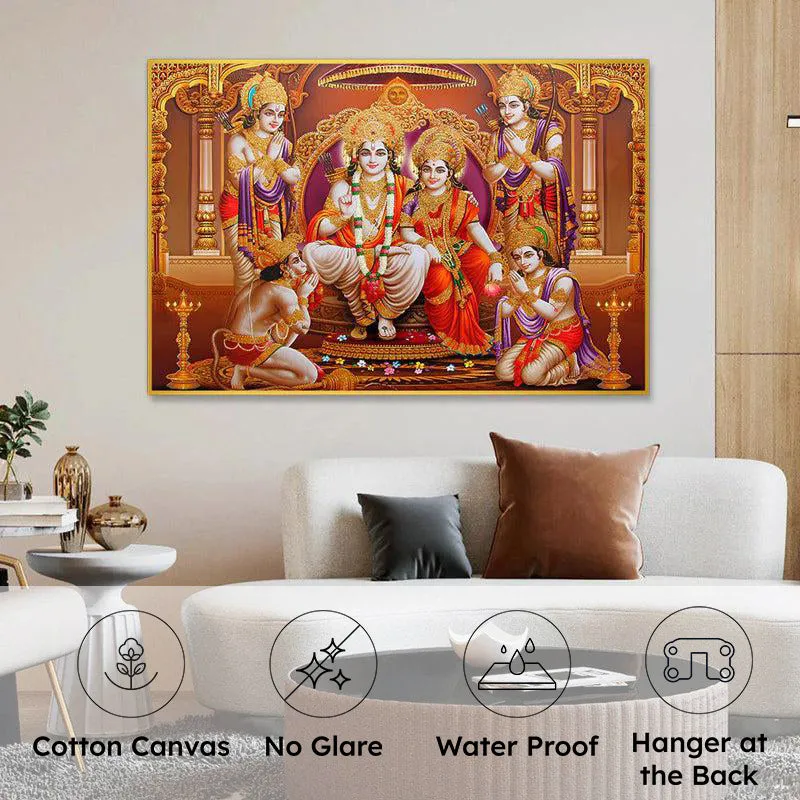 Sita Rama Darbar Spiritual Canvas Wall Painting With Frame - Gold media 5