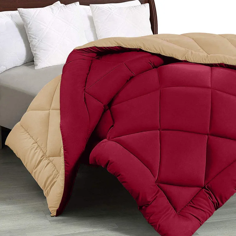 Wide Checkered Dual Color Cotton Comforter (Maroon & Beige) - 400 GSM media 1