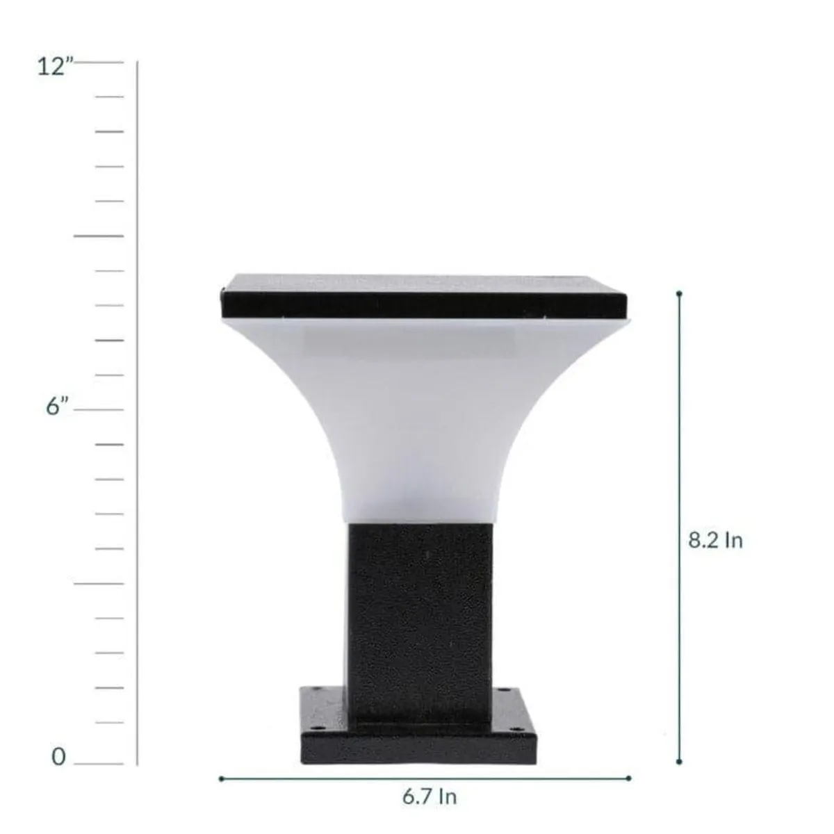 Front view of a black and white gate lamp against a plain white background