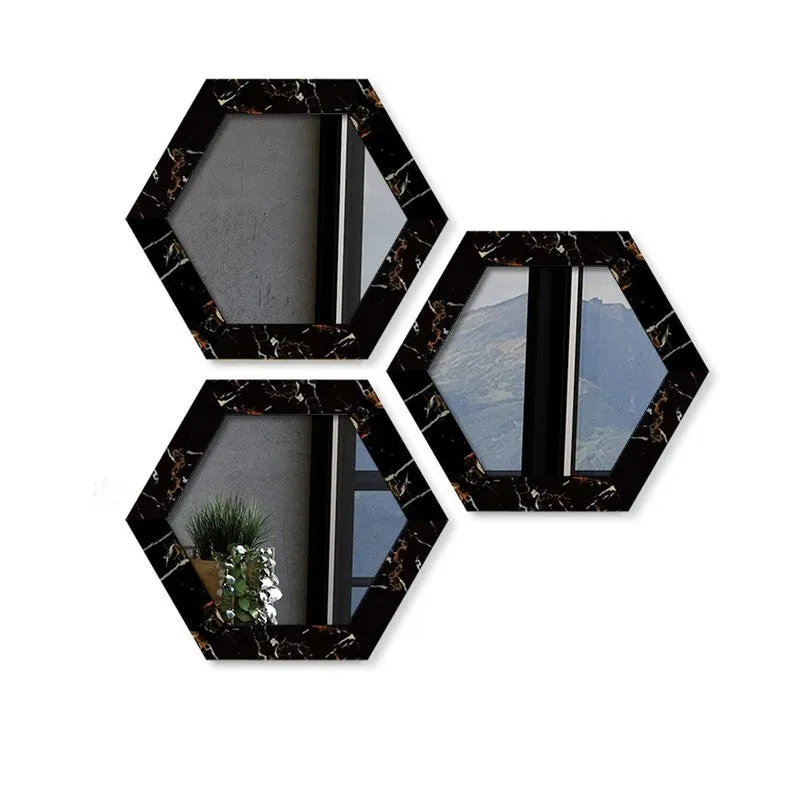 Reflectique Glass Wall Mirror Wiith PVC Frame - Set Of Three media 3