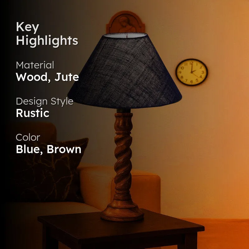 Elvane Velin Wooden Table Lamp - Blue media 2