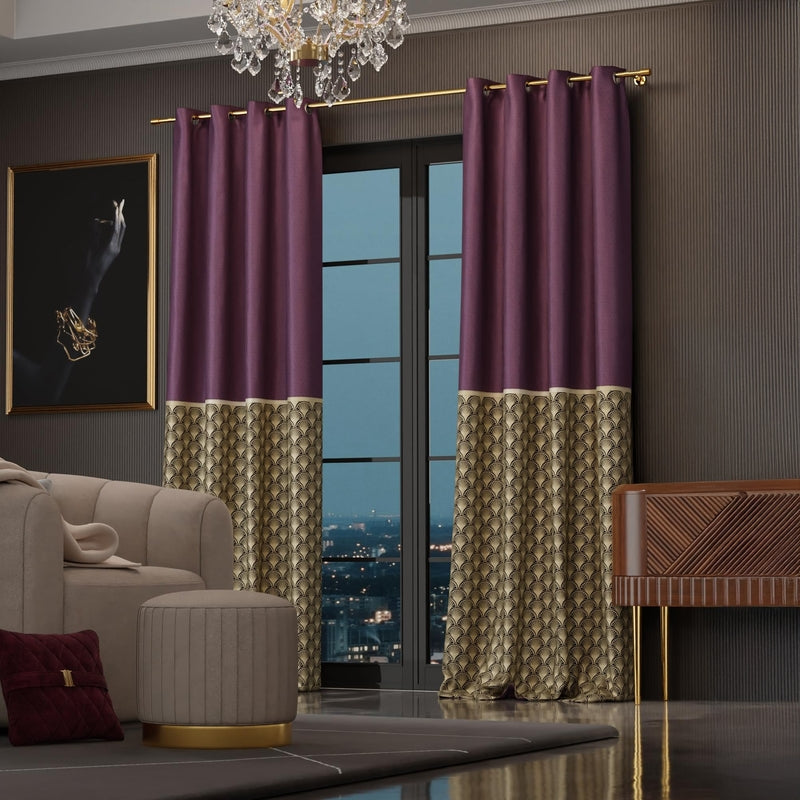 Royal Rouge Satin Curtain With Lining - Set of Two