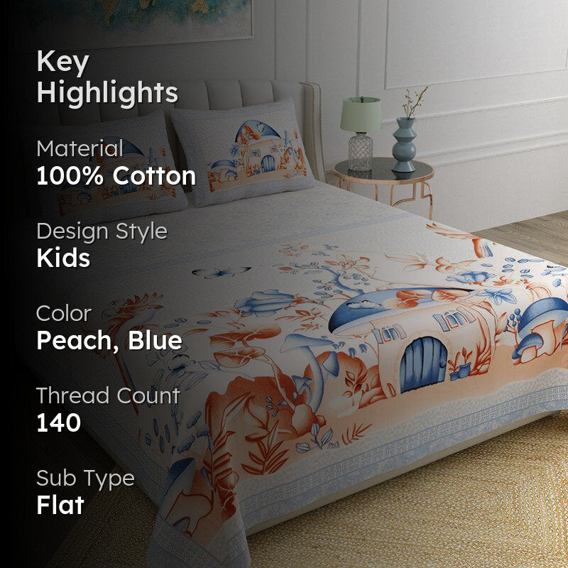 Forest Fairytale Kids Cotton  Bedsheet (Peach) - 140 TC media 2