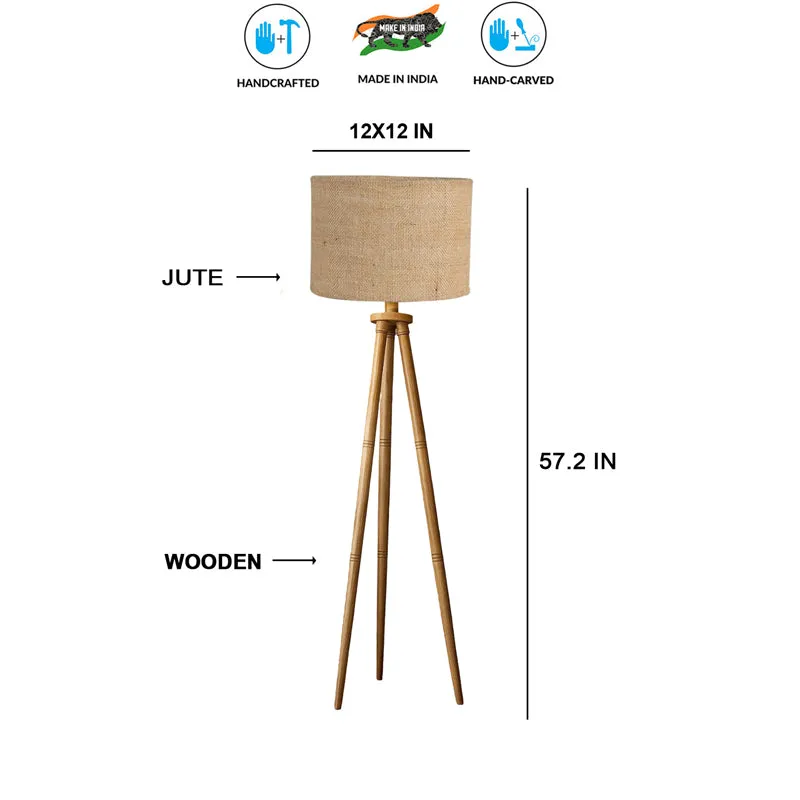 Sienna Tripod Wooden With Jute Shade Floor Lamp - Brown media 7