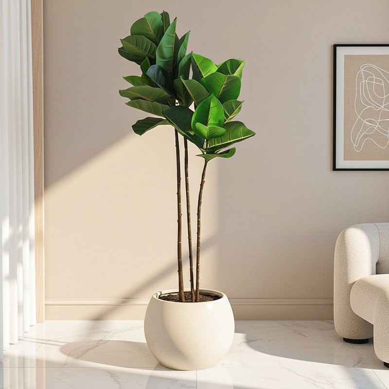 Synthera Artificial Rubber Plant With Black Plastic Pot - 4.3 Feet