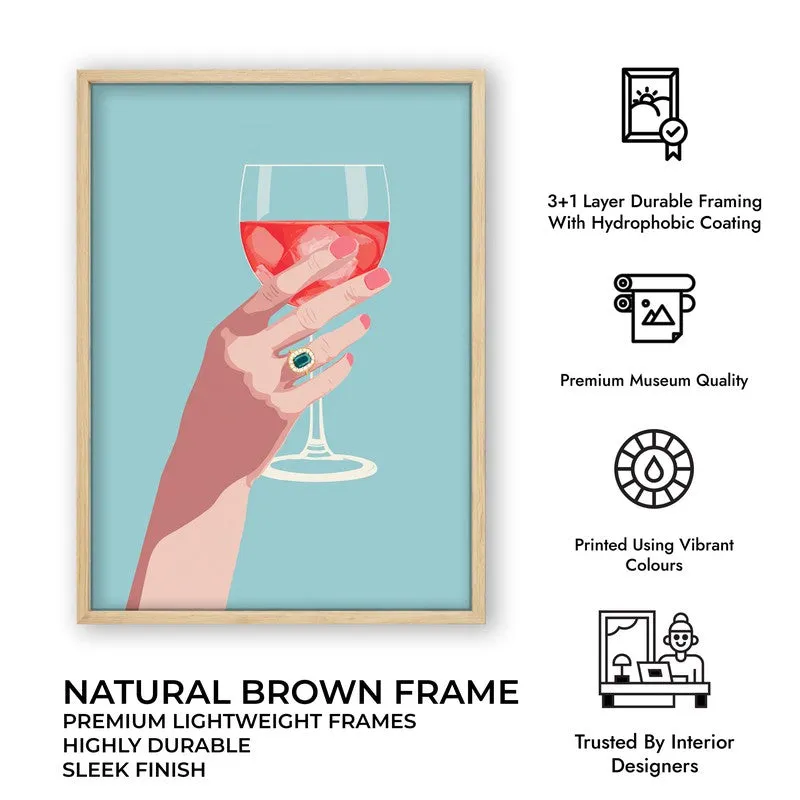 Roselle Elegant Wine Glass Illustration Canvas Wall Painting With Brown Frame media 10